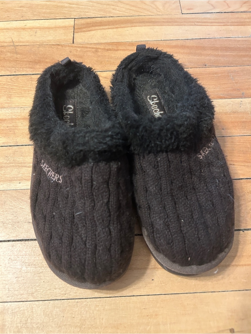 Skechers Black Cable Knit Slip-On Fleece Slippers